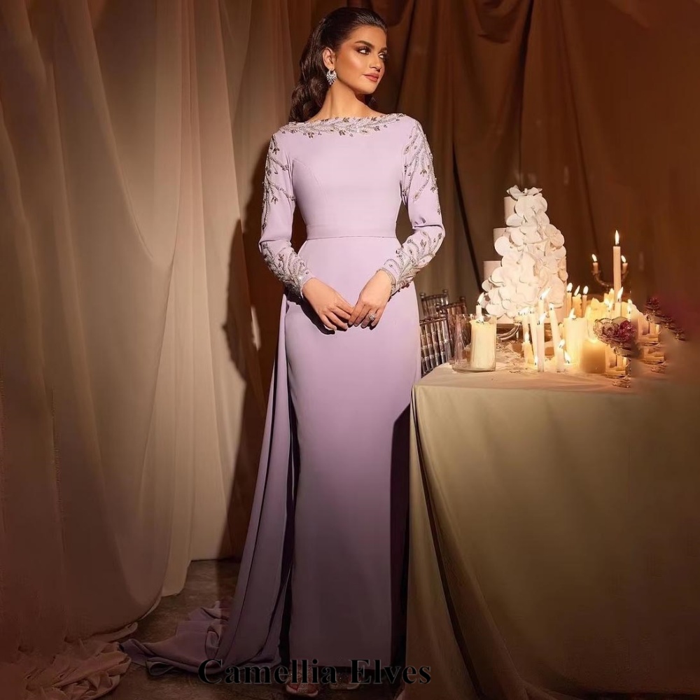 Customized Exquisite O-neck Mermaid Button Evening Dress Charming Lace Applique Prom Dress Full Sleeve Party Gown вечернее плать