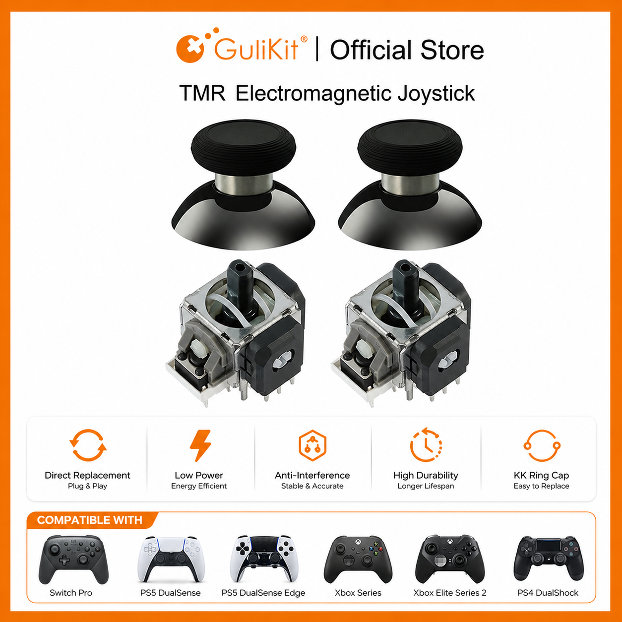 GuliKit TMR ジョイスティック スティックキャップ付き PS4 PS5/PS5 エッジゲームパッド Switch Pro Xbox シリーズコントローラーゲームアクセサリー修理用
