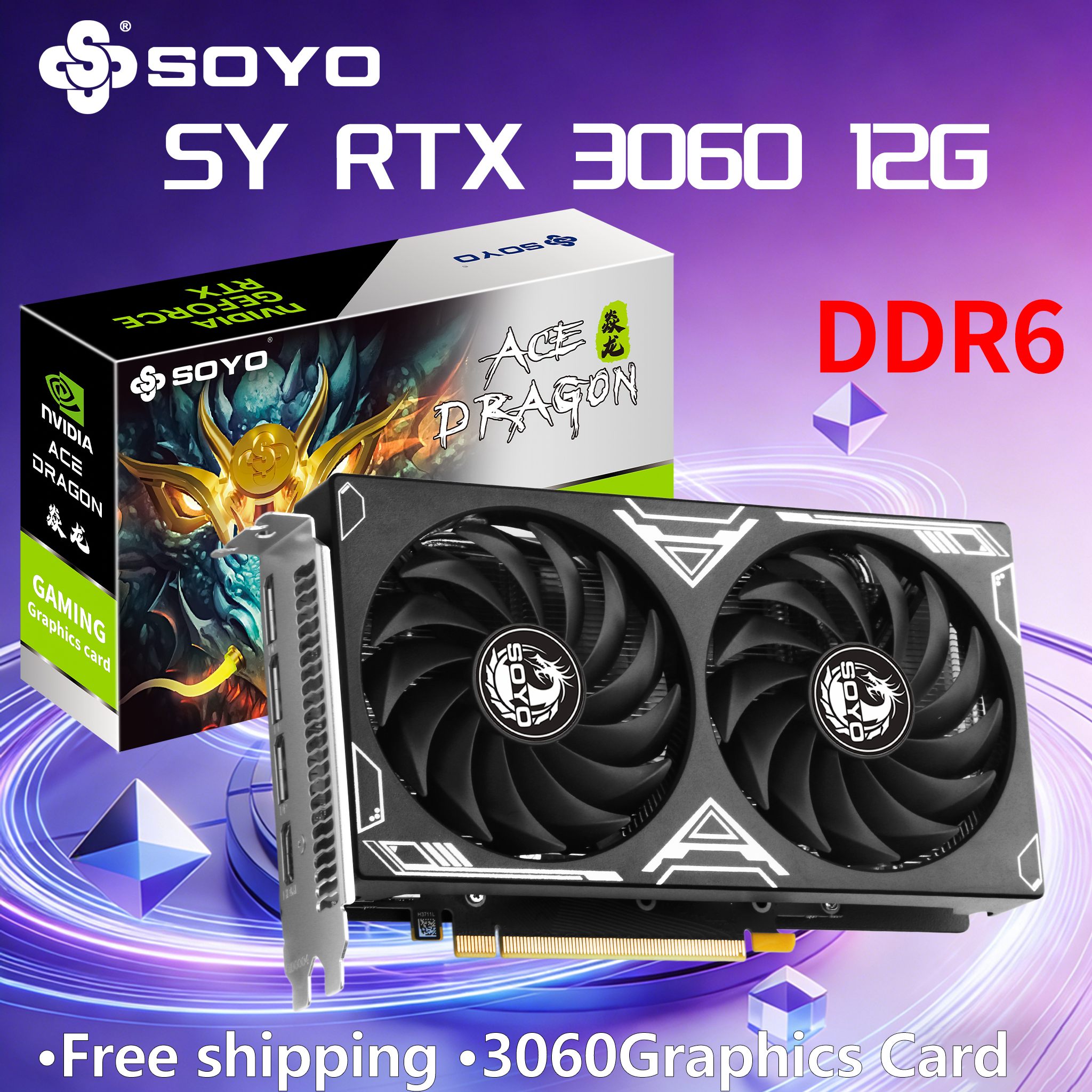 新型ゲーミンググラフィックカード SOYO NVIDIA GeForce RTX 3060 12GB GDDR6 192ビット デスクトップGPUビデオカード PCコンピューターコンポーネント 3*DP HDMI
