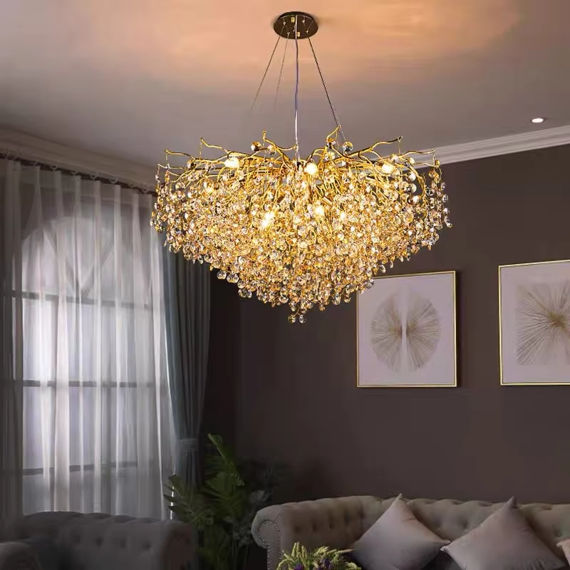 モダンな大型ゴールドクリスタル LED ペンダントシャンデリアリビングルームキッチンレストランアイランドロングハンギングランプ器具