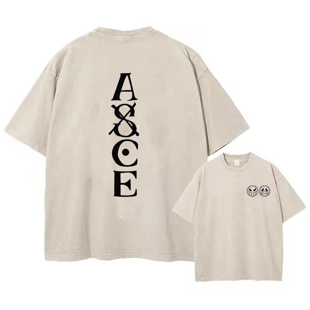 ワンピースアニメプリントウォッシュ Tシャツ男性ヒップホップストリート特大女性半袖グラフィック Tシャツ夏原宿カジュアルトップ
