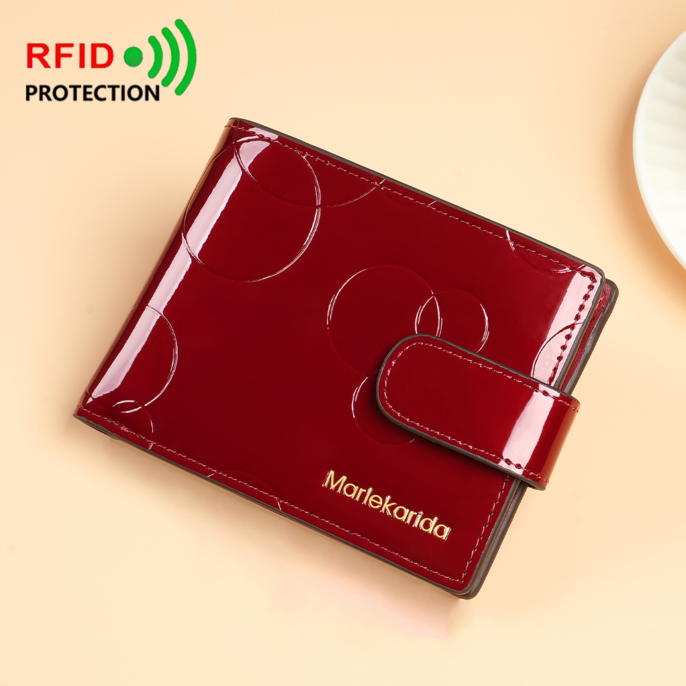 ファッションレディース財布パテントレザー RFID ブロッキングカードホルダー財布女性のためのショート二つ折り財布コインポケットハンドバッグ