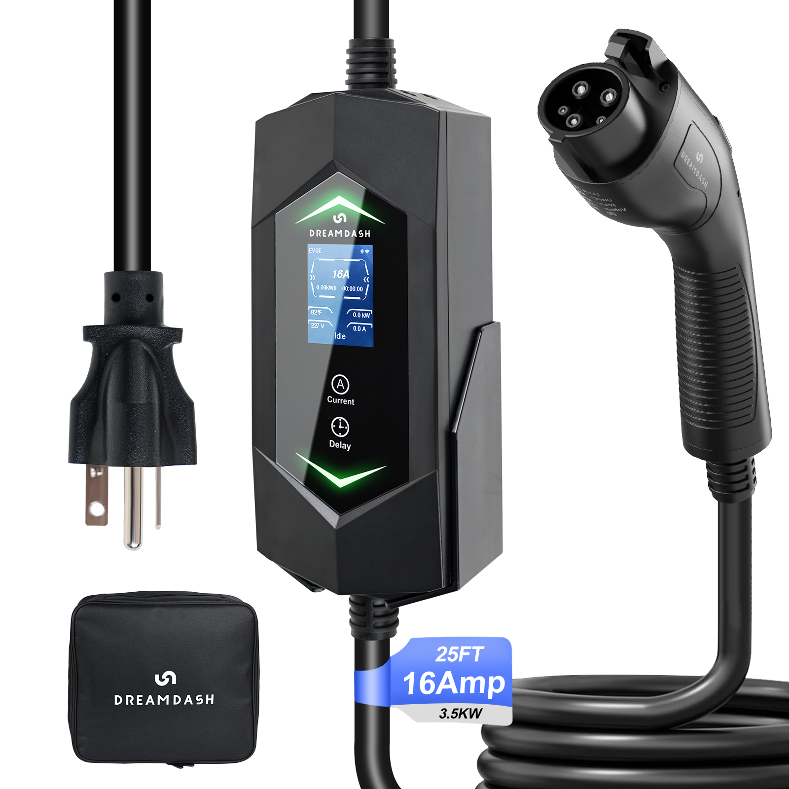 Dreamdash Ev 充電器 すべての SAE J1772 EV 用 25 フィート ETL リスト電気自動車充電器、スマート調整可能 6-16A、120-240V