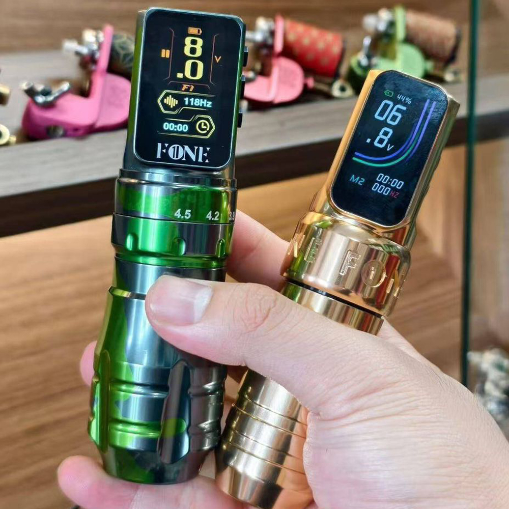 Fone ワイヤレスカートリッジタトゥーマシンペンロータリーワイヤレスバッテリーペンポータブルパワーパック LED デジタルディスプレイタトゥーガン