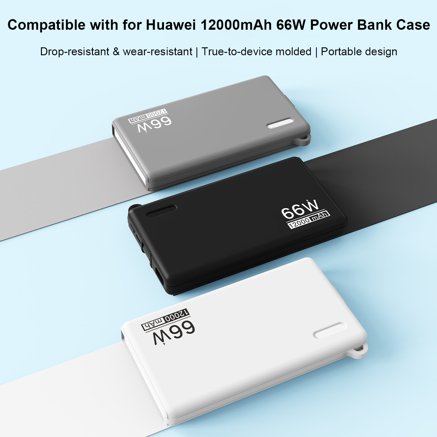 耐衝撃シリコンケース Huawei 社 12000mAh 66W パワーバンク防塵保護カバー ブラック グレー ホワイト