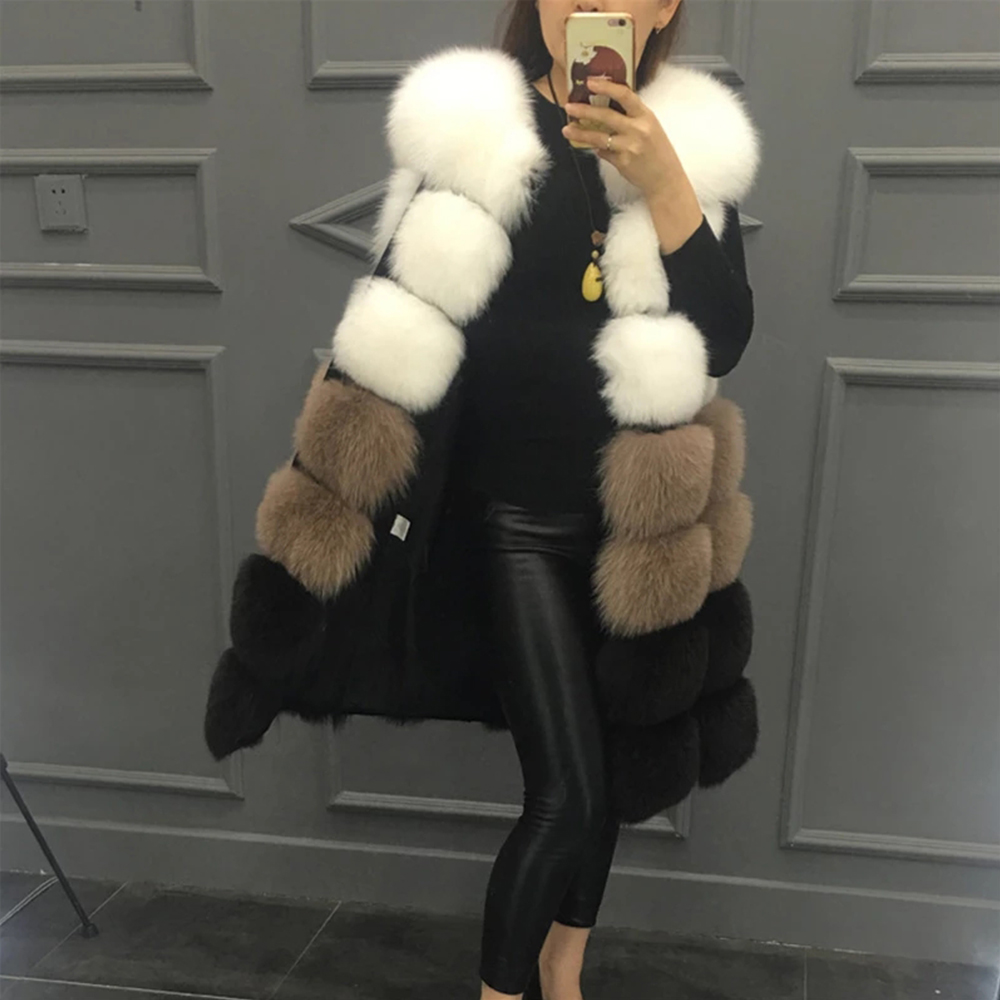 HJQJLJLS 2021 新ファッション女性パッチワークカラー厚く暖かい毛皮のベスト女性虹色ノースリーブ人工毛皮のコートジャケット