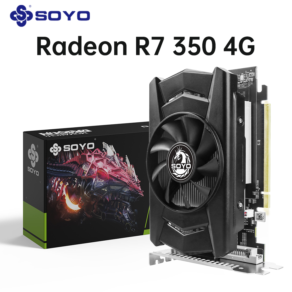 SOYO AMD Radeon R7 350 4GB グラフィックカード DDR5メモリ 128ビット HDMI対応 VGA DVIビデオカード デスクトップコンピュータコンポーネント