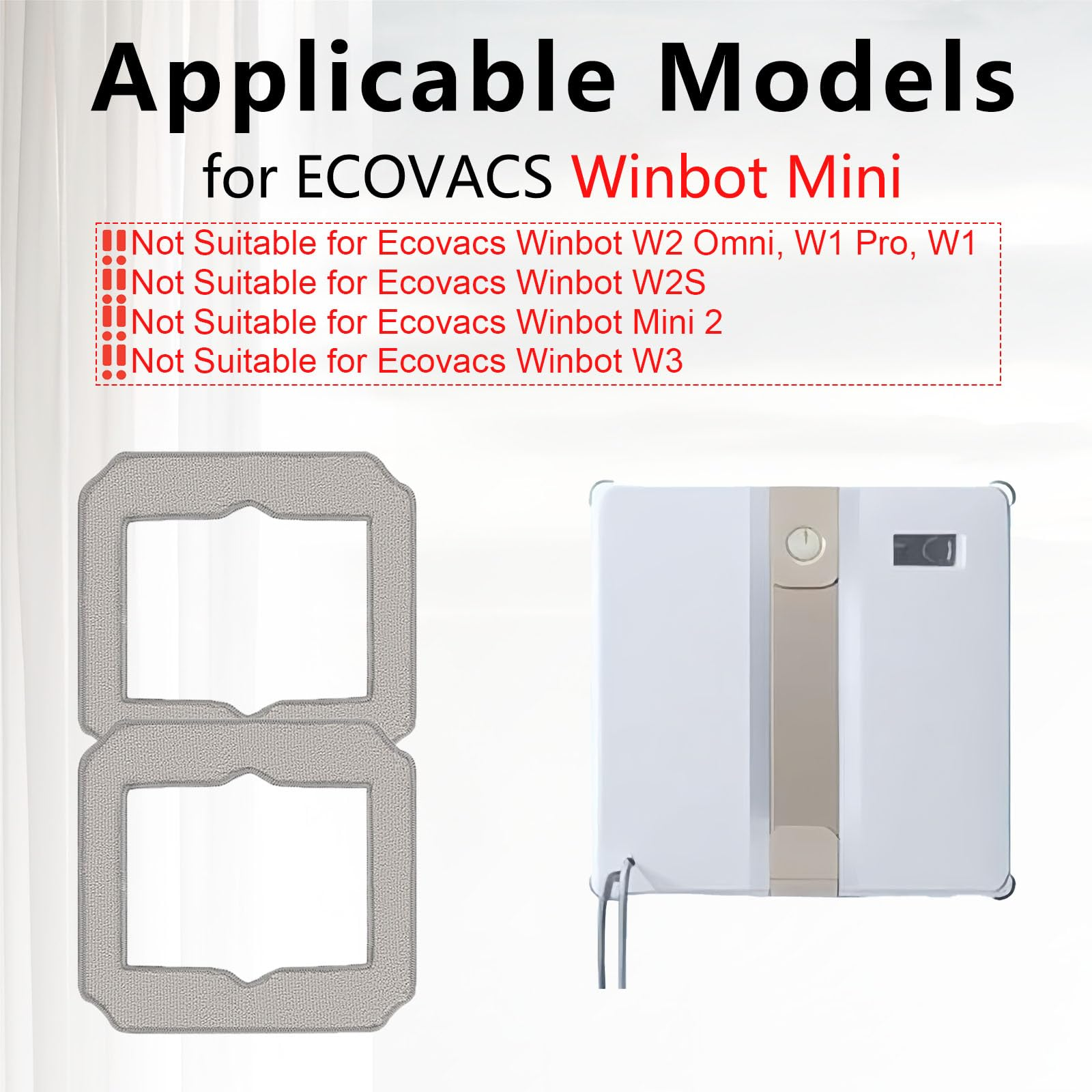 ECOVACS Winbot ミニウィンドウ掃除機ロボット用クリーニングラグ、洗って再利用可能なモップパッドアクセサリー No.W-CC02-0012