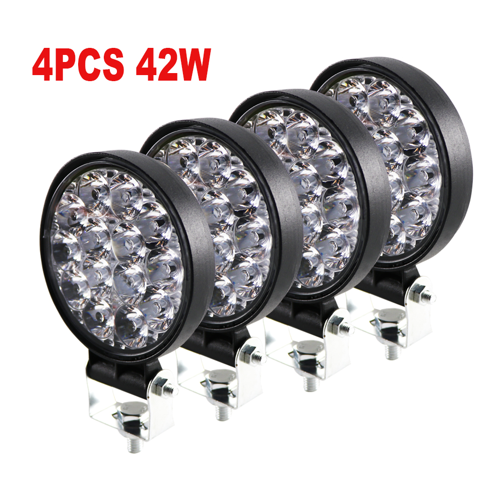 4x 42W 14LED ワークライト LED 車フロントフォグライト 12V 24V トラック SUV 4X4 4WD エンジニアリングヘッドライトオフロード LED ラウンドヘッドランプ