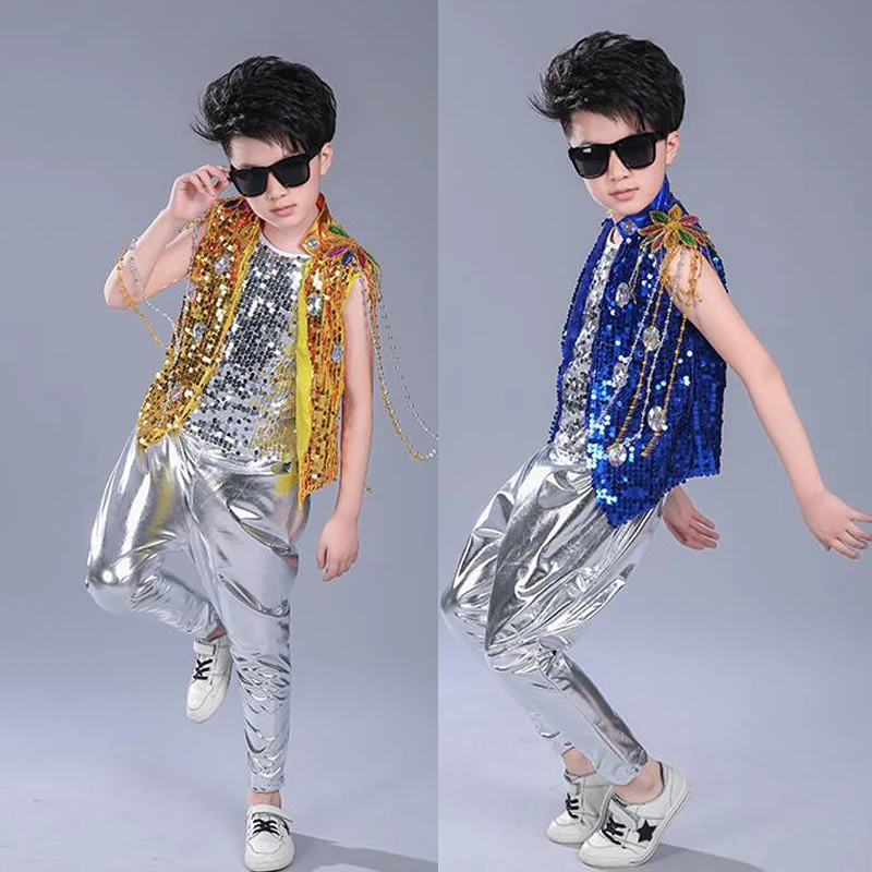 子供スパンコールヒップホップ衣装女の子ジャズタップダンストップスパンツ男の子子供ダンスステージ摩耗社交パーティーダンスウェア衣装