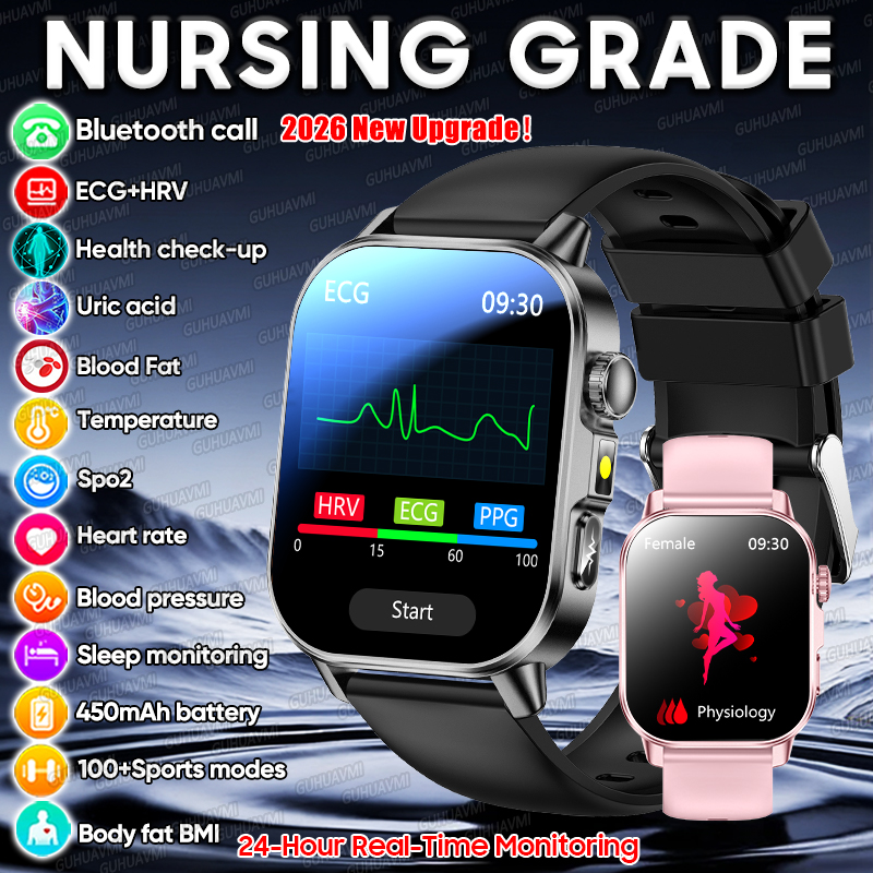 2026 新 ECG PPG 健康診断スマートウォッチ男性身体分析血圧脂質尿酸女性の健康トラッカースマートウォッチ