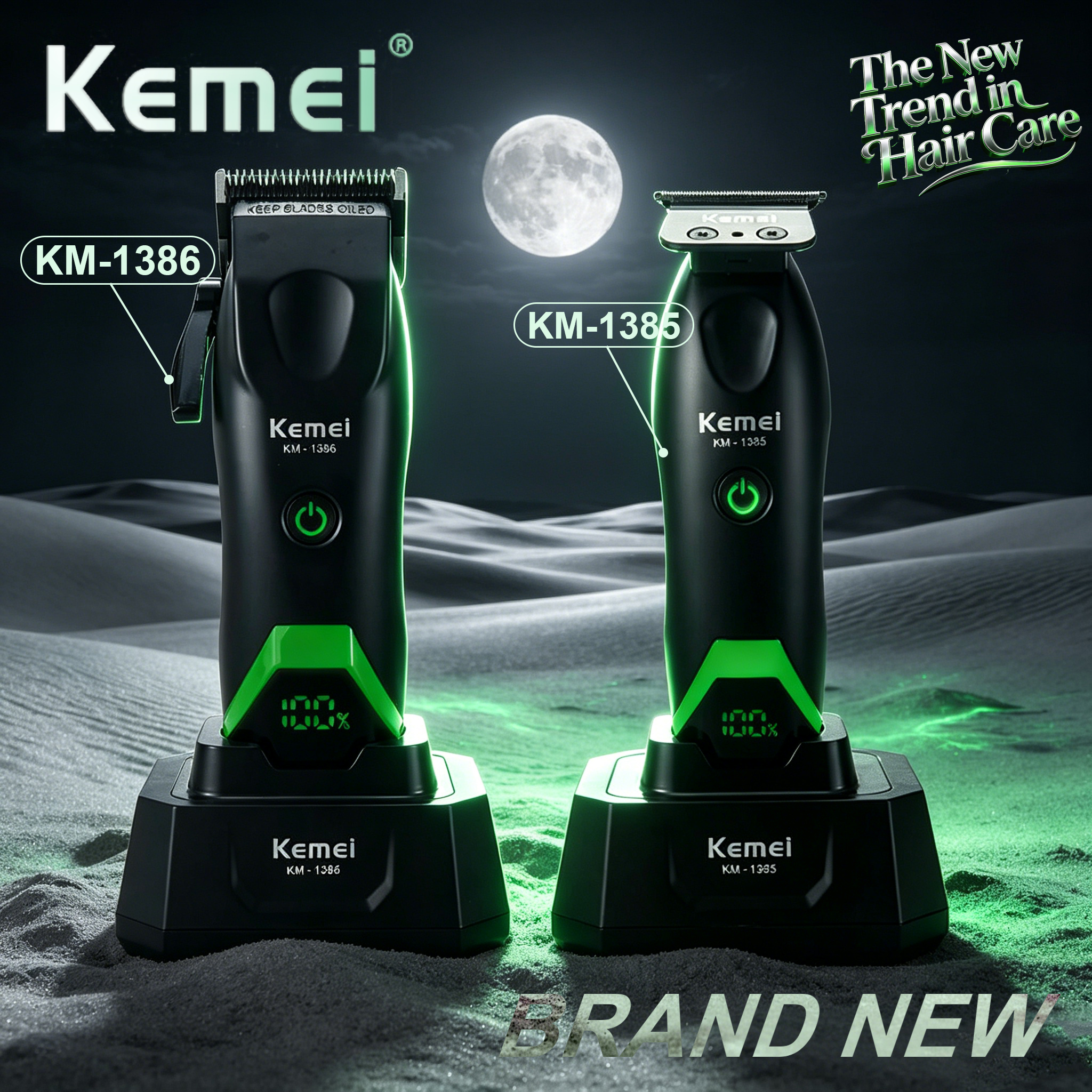 Kemei プロフェッショナルバリカン LED ディスプレイトリマー充電ベースヘアケア家電調節可能なバリカン男性用 KM-1385 KM-1386