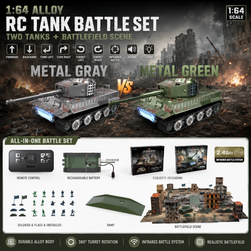 1:64 合金 RC 戦車バトルセット 2.4G 赤外線戦闘戦車 戦場シーン付き 2 プレーヤー親子インタラクティブおもちゃ