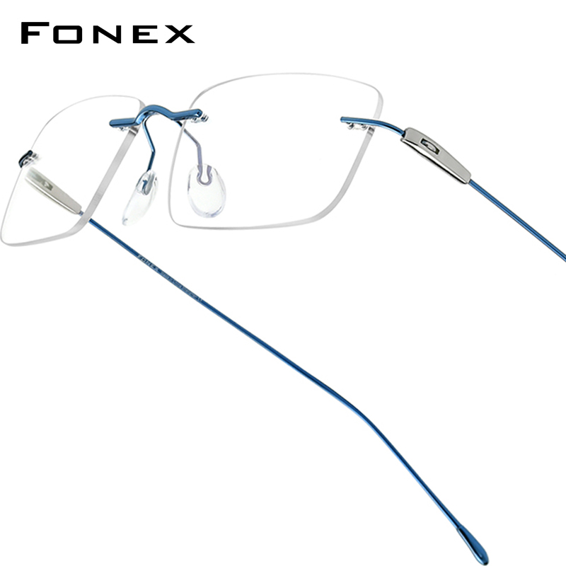 FONEX チタンメガネフレーム男性ブランドデザインスクエアリムレスフレームレス眼鏡女性超軽量日本製眼鏡 85708