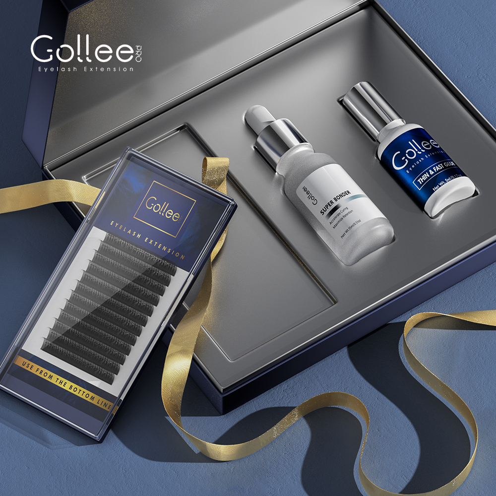 Gollee 個別のミンクアイまつげエクステンションキットセットケース卸売プライベートラベルつけまつげエクステンションキットプロフェッショナル