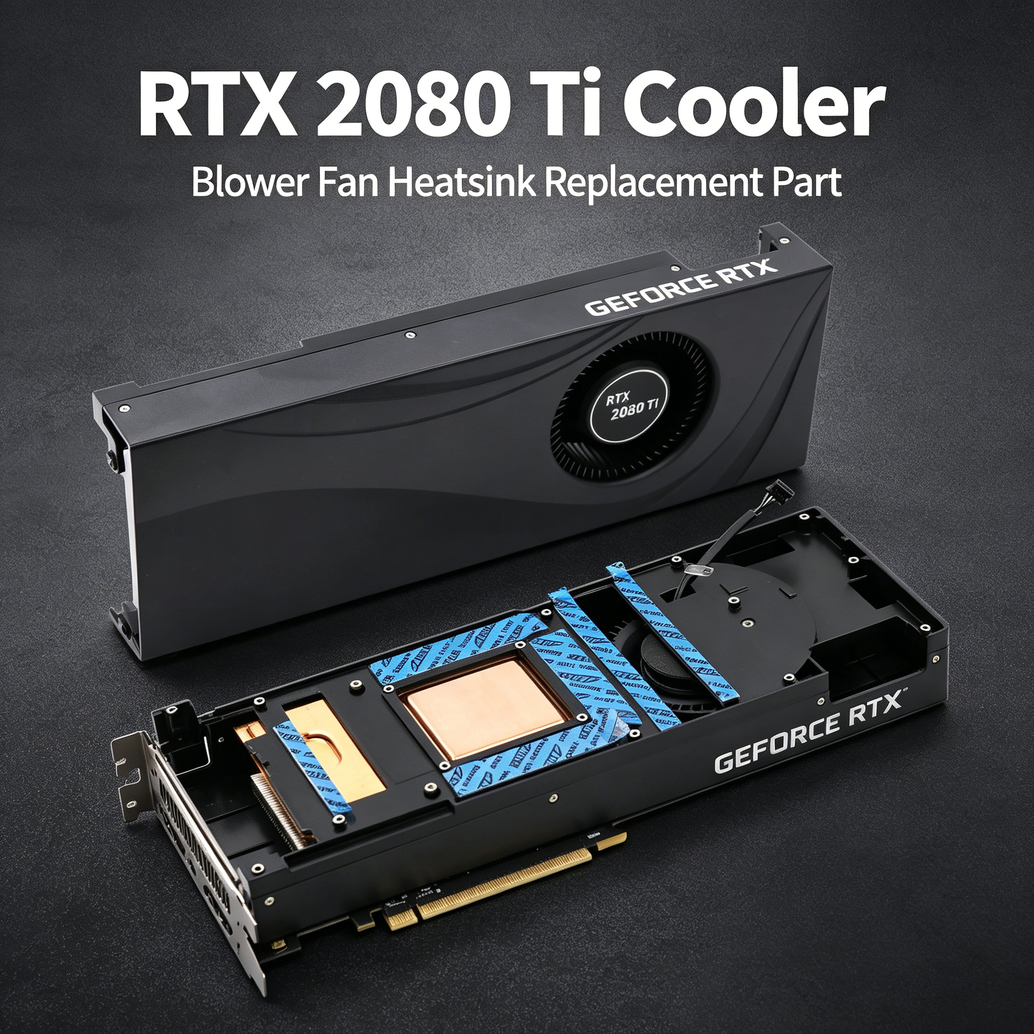 カスタム RTX 2080 Ti リファレンス ターボ クーラー – ブロワー ファン ヒートシンク、トップマウント電源 PCB に適合、交換用アセンブリ部品