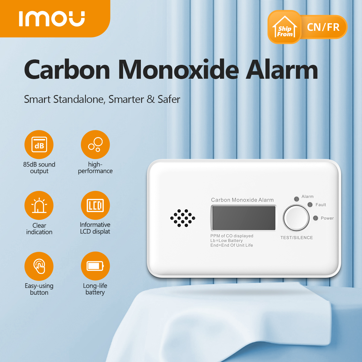 IMOU スマートスタンドアロン一酸化炭素警報器屋内 CO 検出器交換可能なバッテリー 85DB ブザー有益な LCD ディスプレイ