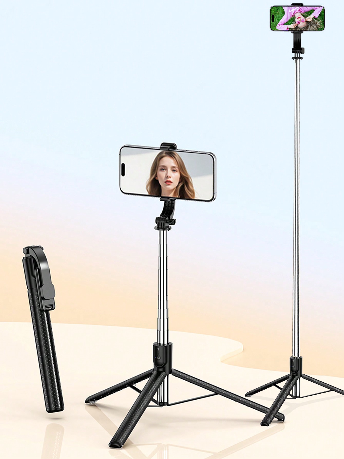 67-inch Selfie Stick with Reinforced Tripod Multifunctional Retractable Portable Cell PhoneTripow ithRemote Control