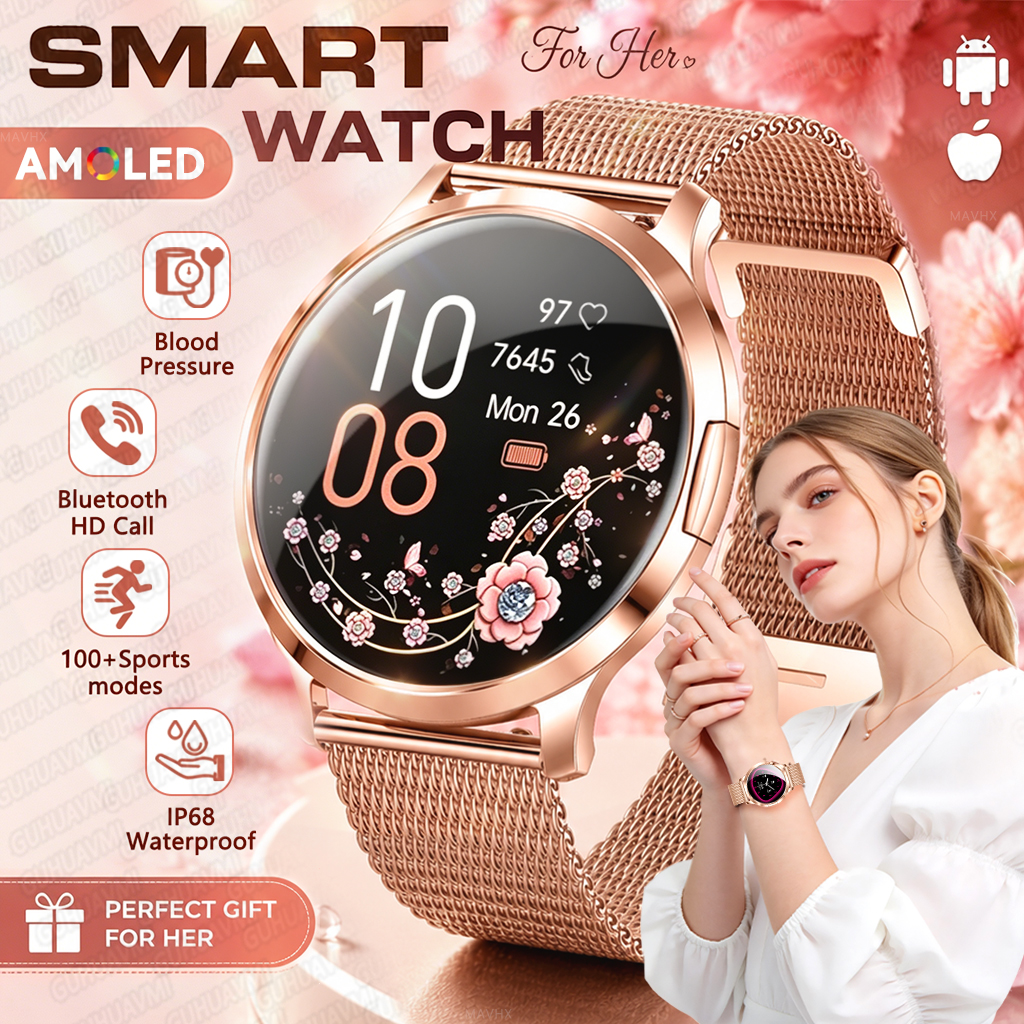 2026New スマートウォッチ 1.32 インチ AMOLED 超薄型ディスプレイ 100 スポーツモード血圧防水 Bluetooth 通話ブレスレット女性ギフト