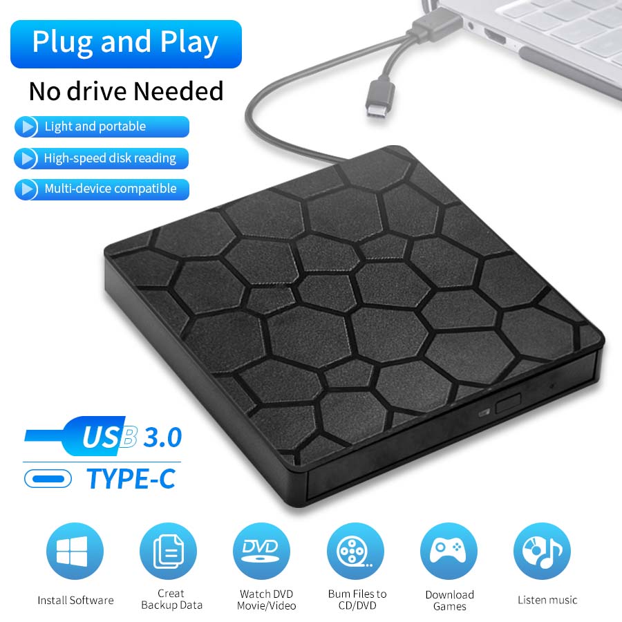 スリム 2-in-1 外付け DVD RW ライター リーダー プレーヤー バーナー USB 3.0 タイプ C VCD CD 光学ドライブ ラップトップ PC コンピューター ノートブック用