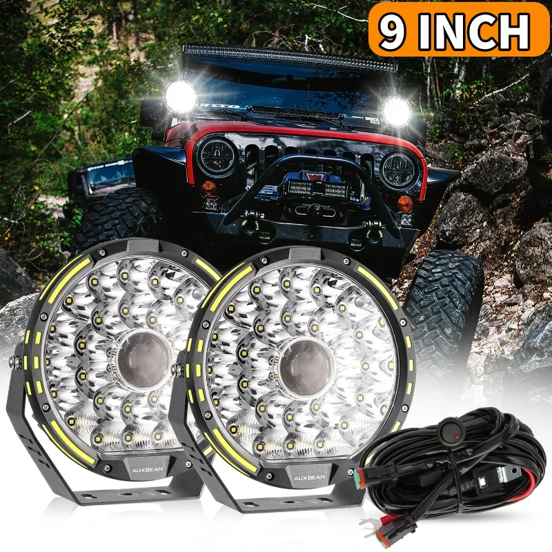Auxbeam 9 インチ LED ドライビングワークライト 3200K ワークランプ UTV ATV SUV トラックオフロード用配線付き