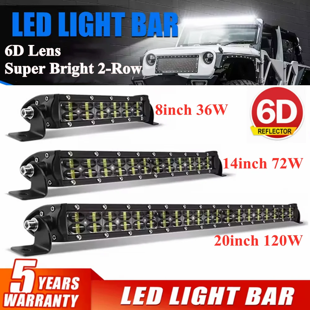 6D レンズ LED ライトバー 2 列 4x4 Led バー DRL フォグランニング LED ライト車オフロード ATV SUV トラックボート Led ワークライト 12V 24V