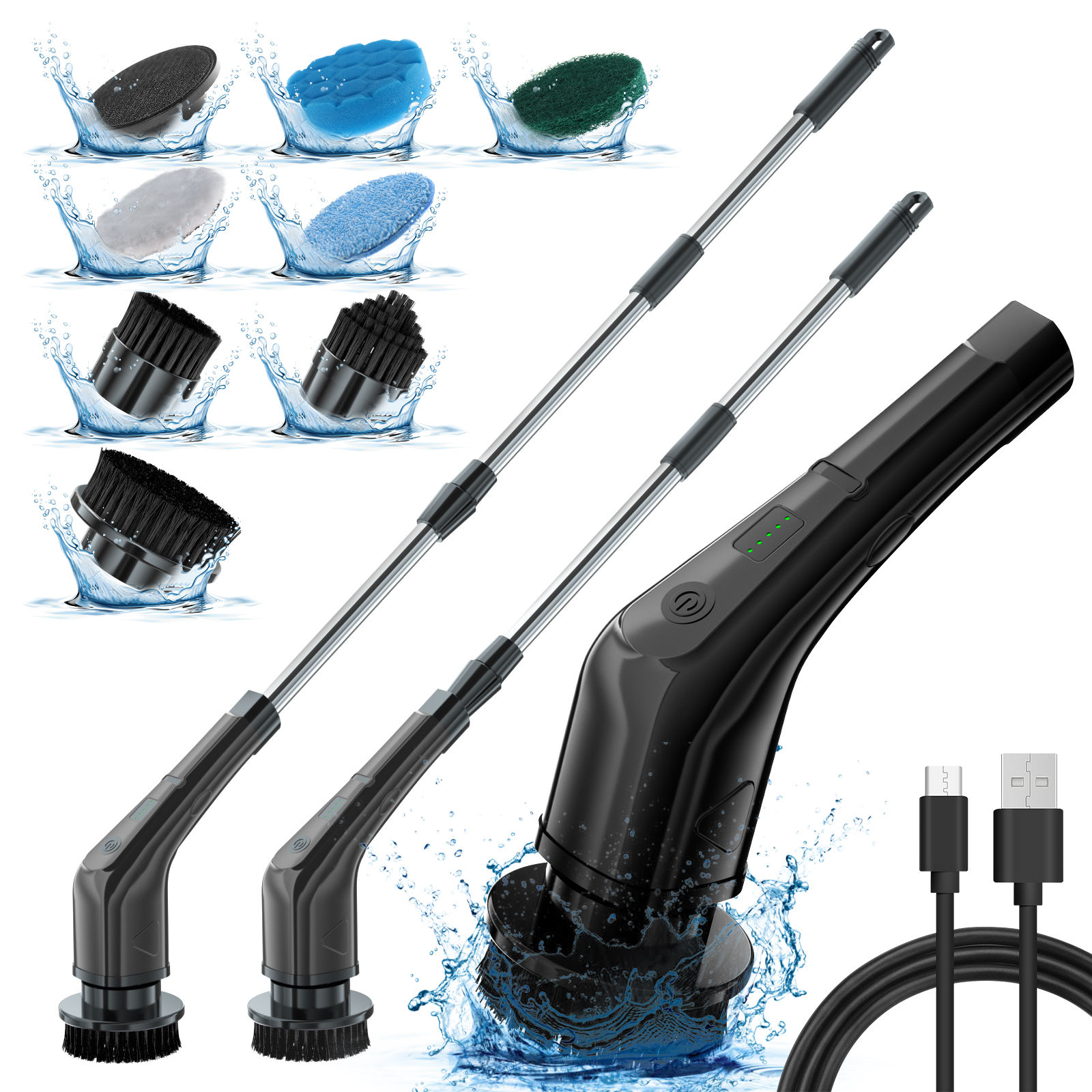 USA Warehouse 2-4 Days Delivery 7' 1 Electric for Spin Scrubber 2500mAh Cleaning Brush Scrubber for Room Bathtub Glass-Plastic