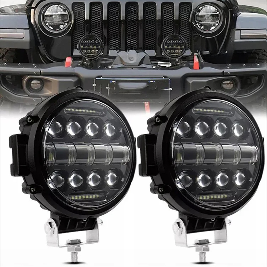 HYNBYZJ 7インチ 300W ラウンドスポットポッド ライトバー ハイ/ロービーム DRL LED 作業用ドライビングランプ トラック ジープ オフロード SUV UTV ATV フォグ LED