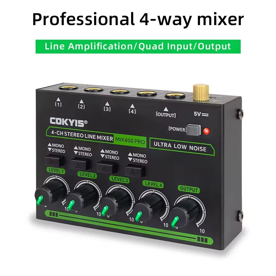 Mix400 プロ 4 チャンネルプロフェッショナルサウンドミキサー RGB ライトミニオーディオミキサーラインミキサー小型オーディオミキサークラブバー用