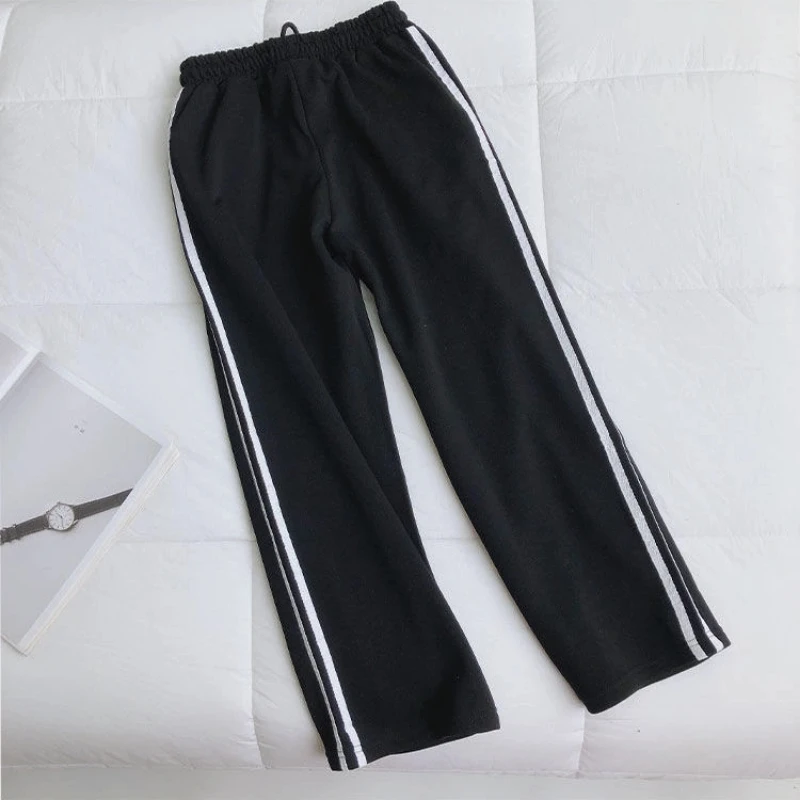 Preppy Style Striped Patchwork Wide Leg Pants Women Clothing Spring Autumn All-match Youth Casual Straight Pants Fashion Korean