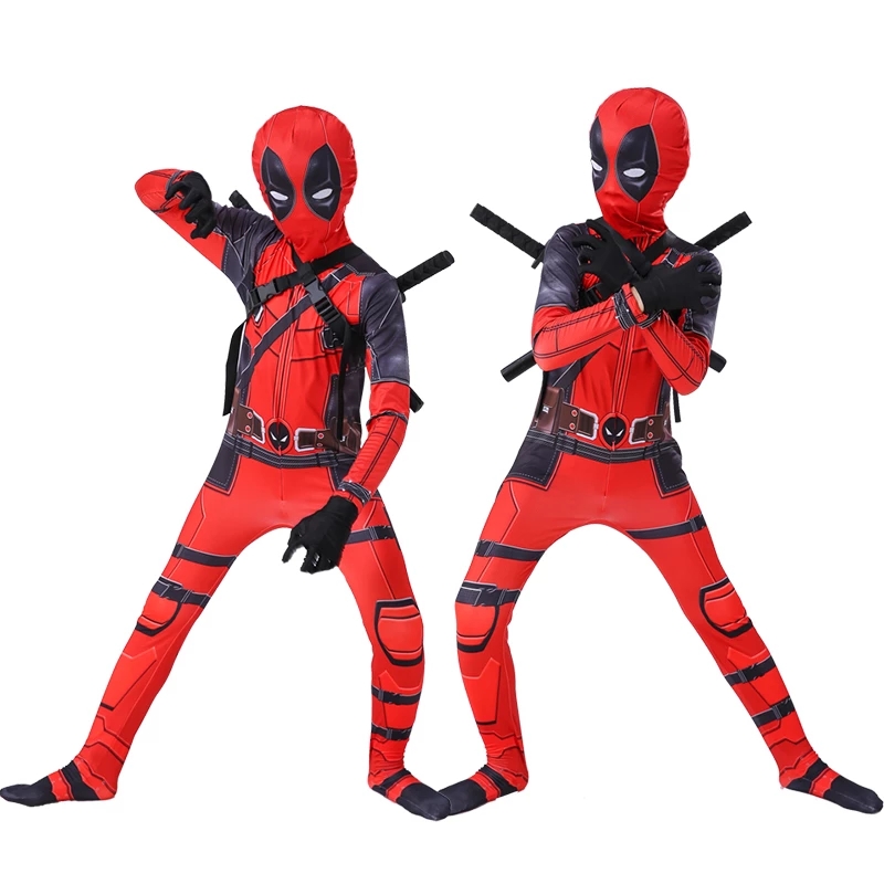 子供コスプレ衣装男の子スーパーヒーローデッドプールマスクスーツジャンプスーツボディスーツハロウィンパーティー衣装少年少女のための