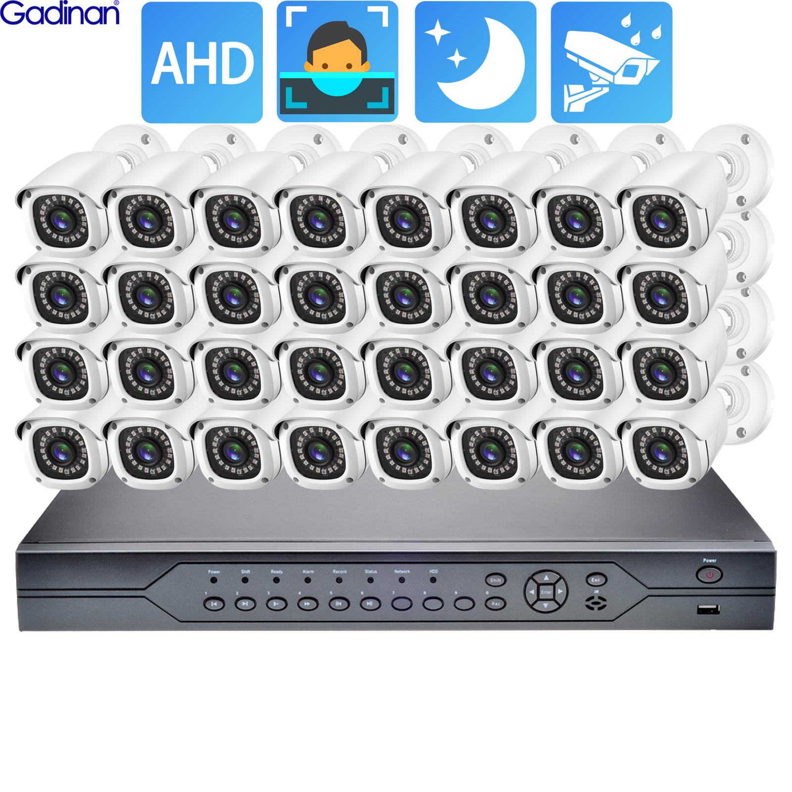 Gadinan H.265 AHD 32CH DVR 2MP 1080P 屋外セキュリティ弾丸カメラ HD 顔検出 CCTV システムビデオホーム監視セット