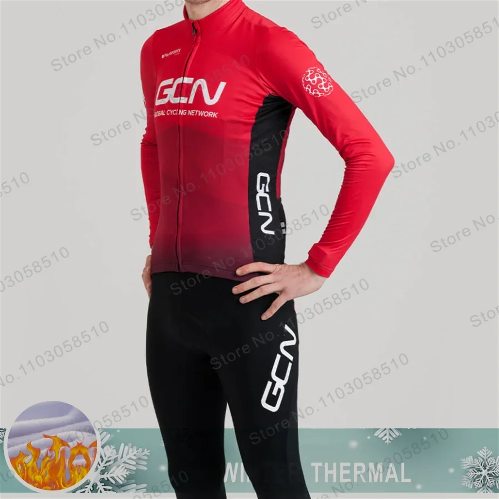 Gcn 冬自転車セットバイクサイクリングチーム 2024 男性サーマルフリース長袖スポーツウェアプロ Traje デ マイヨ Ciclismo Hombre