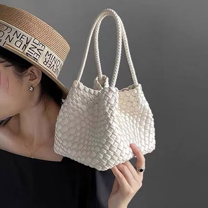 ファッション高級女性バッグ PU 女性の編組バッグ織トートバッグバケット複合バッグニットチェーンバッグデザイナー高級バッグ