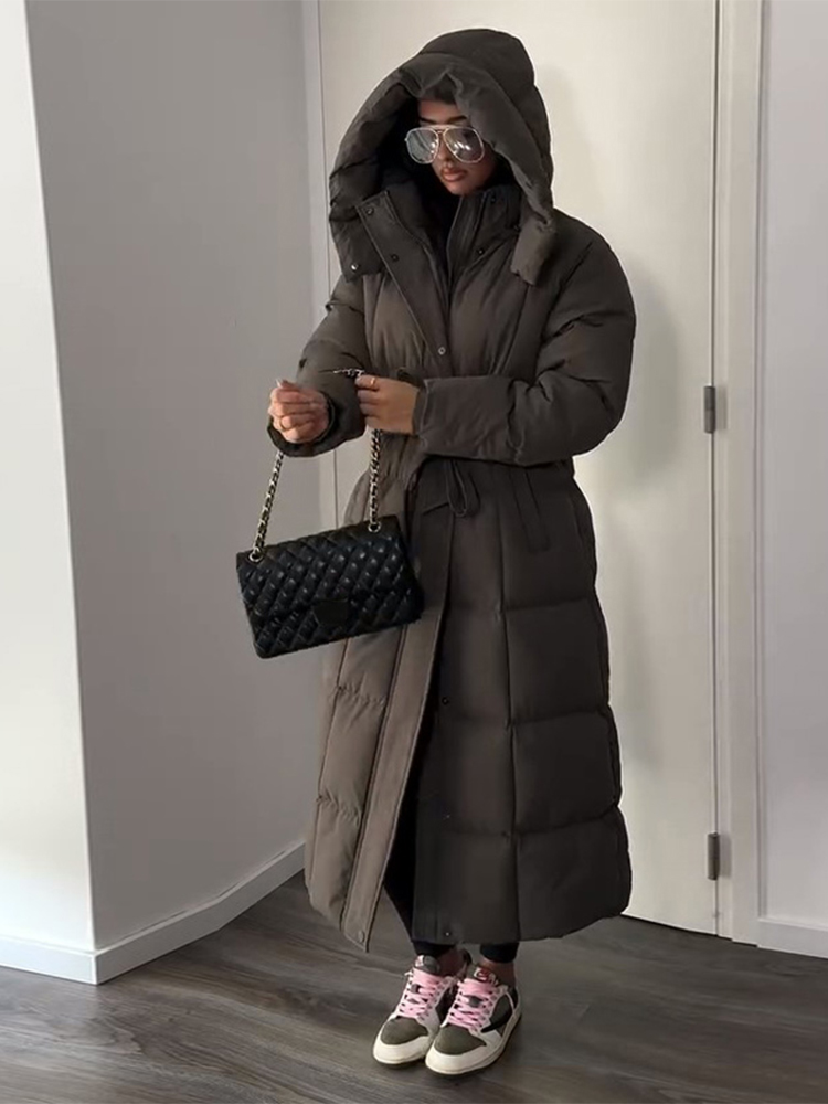 フード付きレースアップロングジャケット女性ソリッドカラージッパー長袖ルーズコート多用途暖かいミニマリスト女性の新しい冬のジャケット