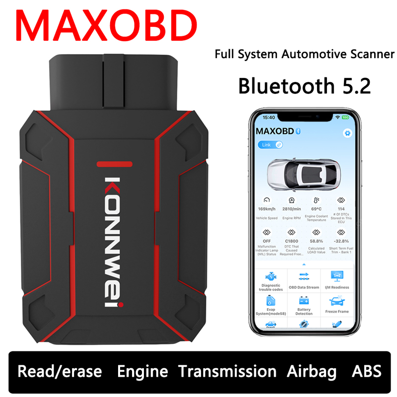 KONNWEI 車 OBD ディープスキャン診断ツール Bluetooth 接続 MAXOBD バッテリー監視車両監視自動 OBD2 スキャナー