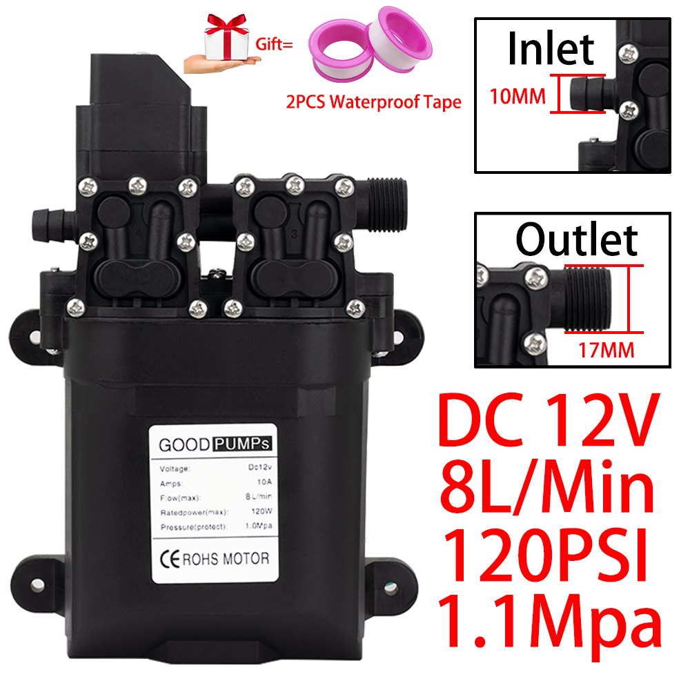 耐久性のある高圧ダイヤフラムウォーターポンプ DC12V 8L/分 120 ワット高圧自吸式ダイヤフラムウォーターポンプ自動