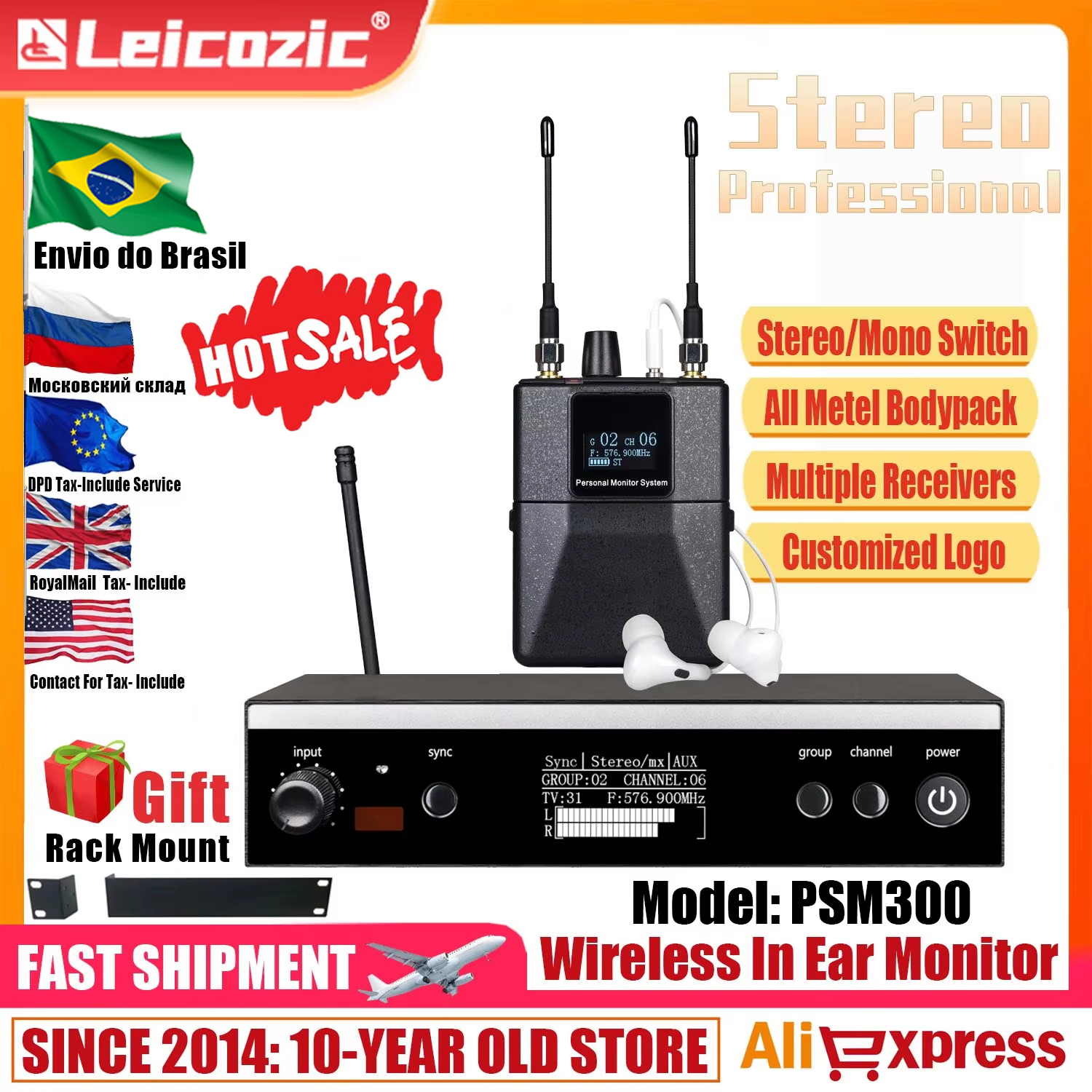 Leicozic 500Mhz プロフェッショナルモニタリングシステム PSM300 ステージリターンステレオパーソナルインイヤーモニターワイヤレスプロオーディオ機器