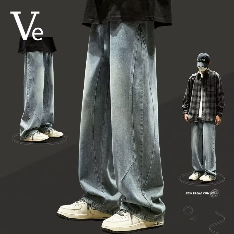 十代の春ストレートレッグジーンズ男の子用緩いストレートレッグカジュアルカーブナイフパンツ学生洗浄ワイドレッグロングパンツ
