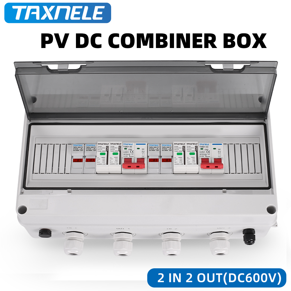 太陽光発電 PV コンバイナボックス 2 入力 2 出力 2 ストリングサージ雷保護 DC 600V ヒューズ MCB SPD 防水ボックス IP65