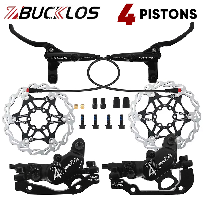 BUCKLOS 4 ピストン E-BIKE パワーオフブレーキセット 1150 ミリメートル 1950 ミリメートルスクーター油圧ブレーキセット 160 ミリメートルローターバイク油圧ブレーキセット部品