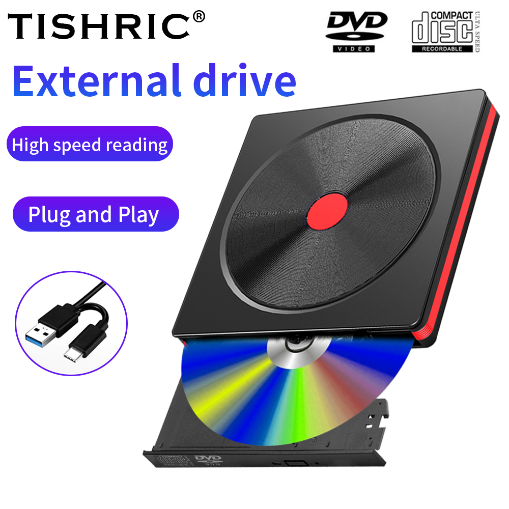 TISHRIC ポータブル USB 3.0 外部 DVD RW CD ライタードライブリーダープレーヤー光学ドライブ Macbook ラップトップデスクトップ PC