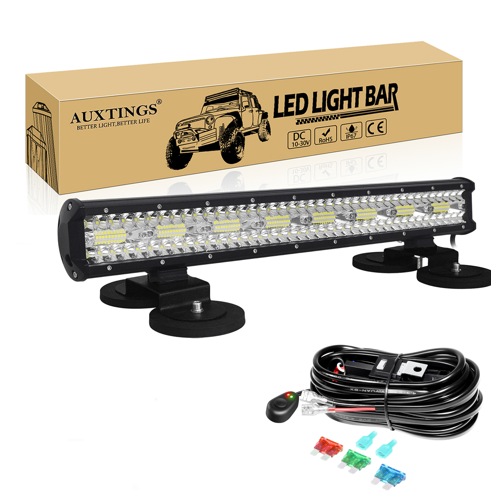 8D 15 - 23インチ 300W-480W オフロード LED ライトバー 2X 磁気ブラケットワイヤーキット付き 12V 24V LED バー 車 ジープ トラック 4x4 ATV ボート用