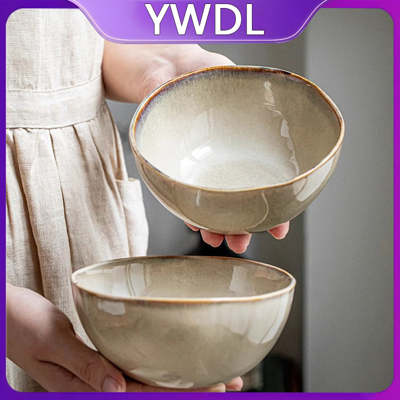 YWDL 500 ミリリットルヴィンテージセラミックサラダボウル耐熱ライススープボウル不規則なエッジキッチンヌードルボウル電子レンジ対応 5.5 インチ