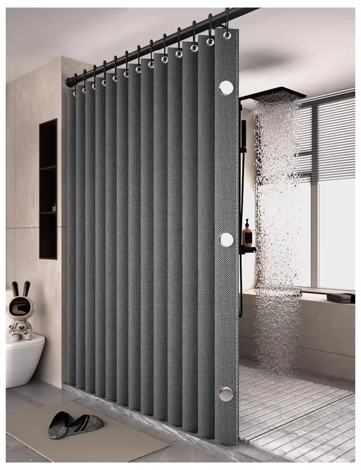 磁気折りたたみ式リネンバスカーテン 防水 ウォークインシャワー用 - 調節可能なロッドは含まれません
