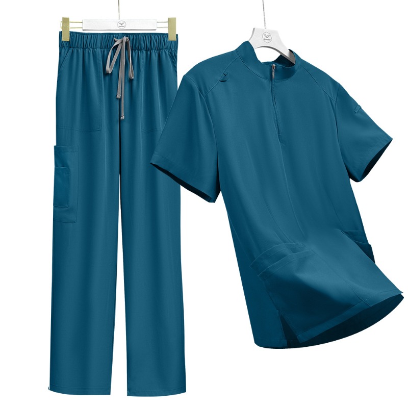 Unisex Stand-collar Zip-up Scrub Set, Operating Room Surgical Outfit, for Doctors, Nurses, Dentistry, and Pediatrics Workwear