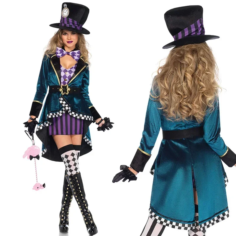 Costume de magicien Alice pour femme adulte, chapeau fou d'halloween, Costume de scène Cosplay, Costumes d'halloween pour femmes