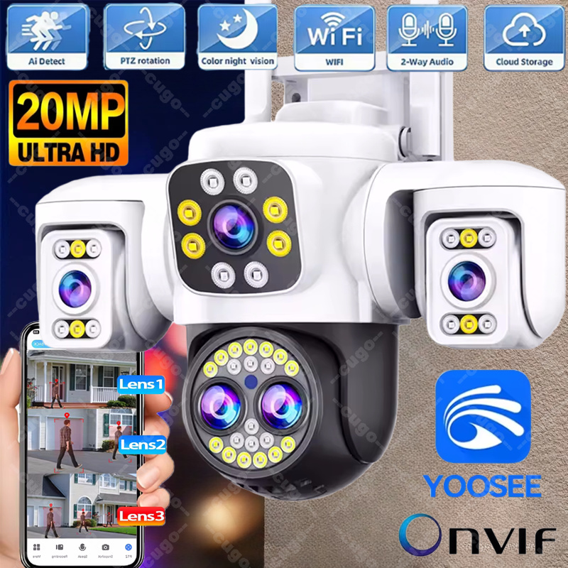 セキュリティ保護 10K WiFi カメラ屋外 4 レンズトリプルスクリーン 10X ズーム 360° CCTV 監視 Yoosee 20MP セキュリティカメラ