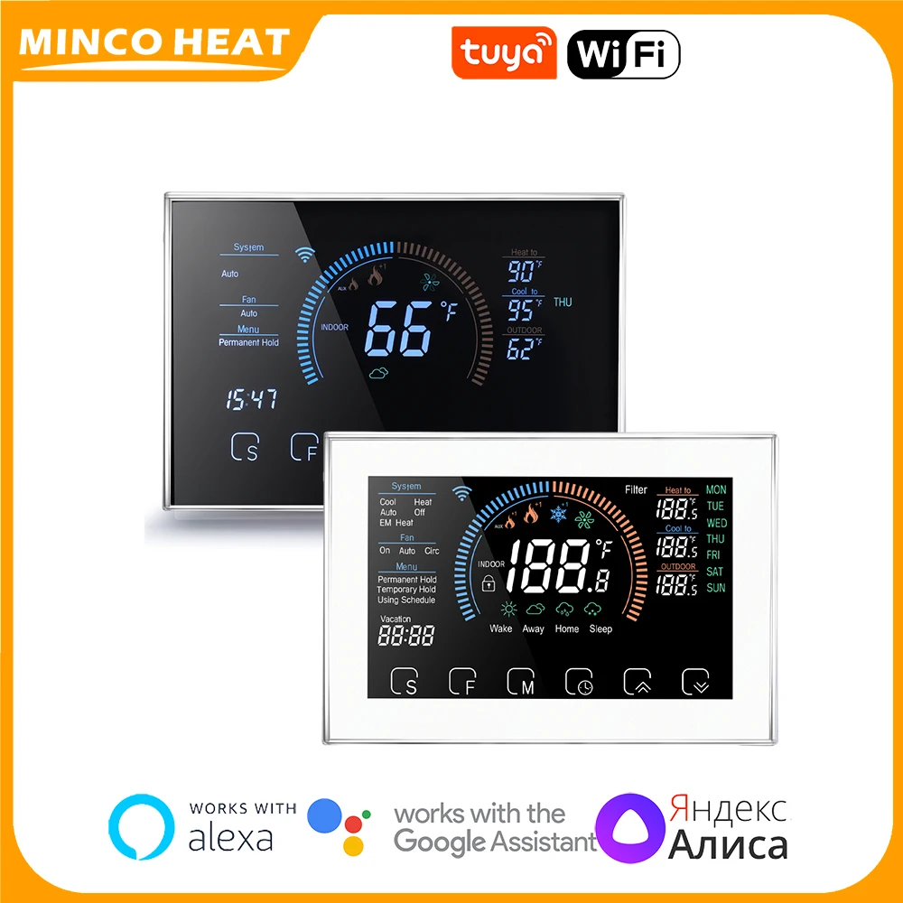 Minco Heat 新しい Tuya WiFi ホームヒートポンプサーモスタット 24V WIFI HVAC システム冷却暖房ボイラー/空気エネルギー/輻射床熱用