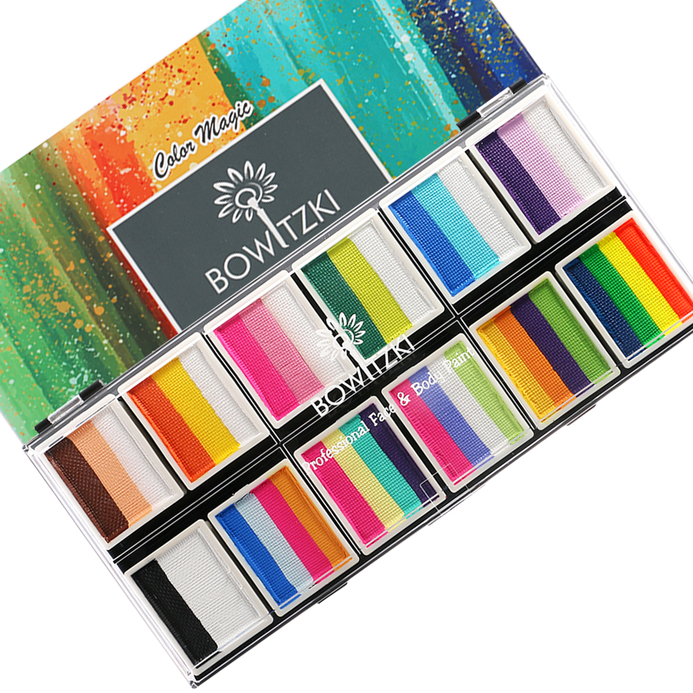 Bowitzki プロフェッショナルフラワーフェアリーフェイスペイントとボディペイント大人用 12x10gm ワンストロークスプリットケーキレインボーハロウィン